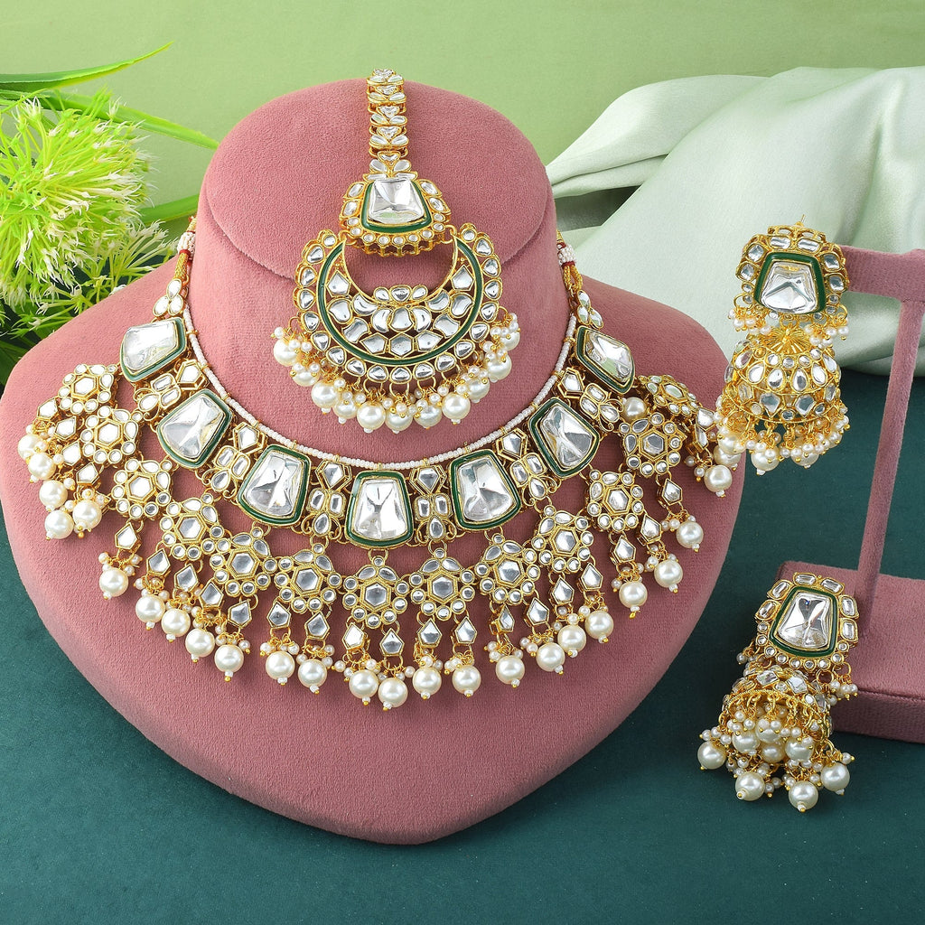 Luxurious White Color Kundan Necklace Set For Classic Bridal Looks