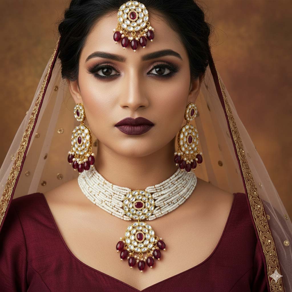 Eye-Catching Magenta Color Choker Kundan Necklace Set For Events