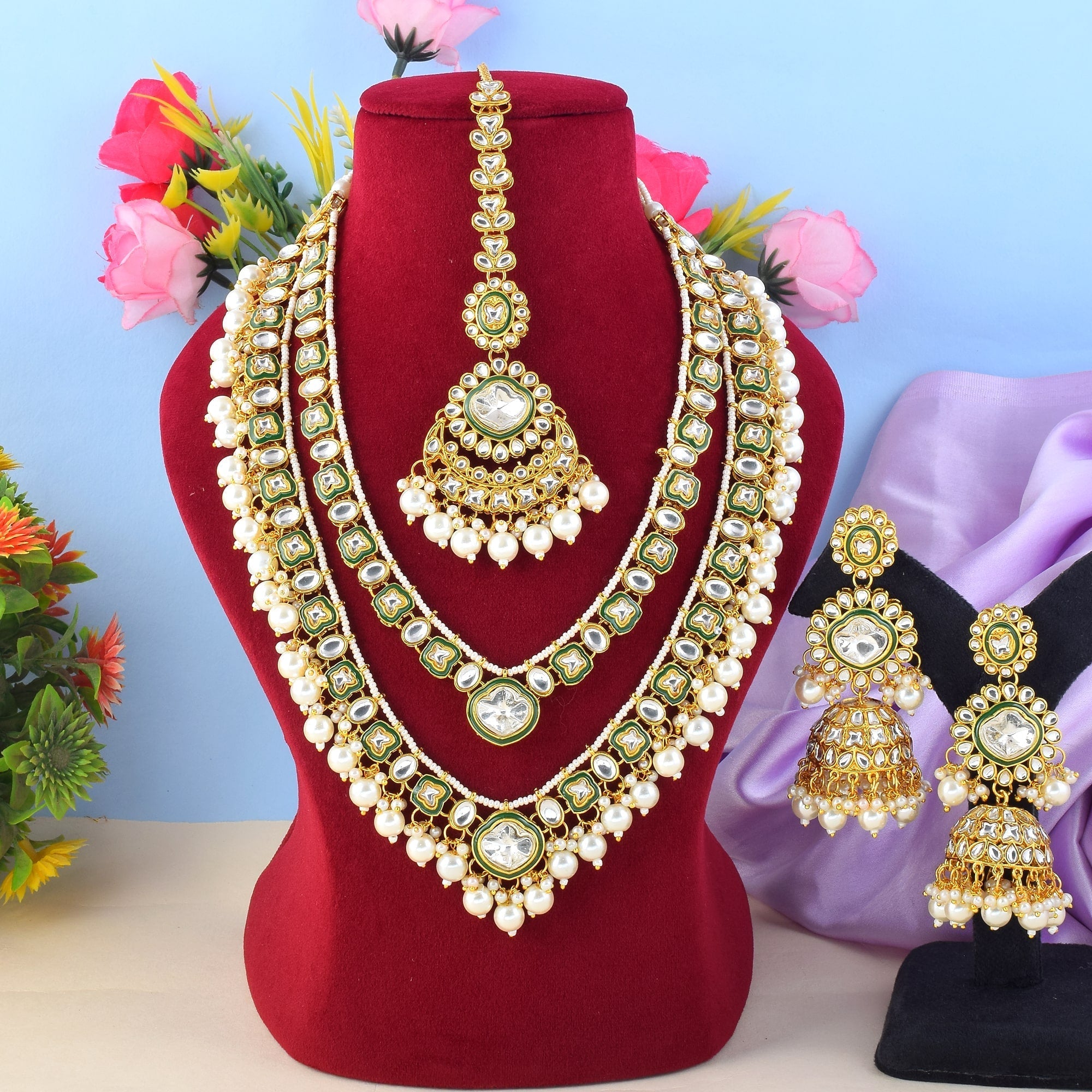 Wedding White Color Kundan Necklace Set With Luxury Stone Embellishments