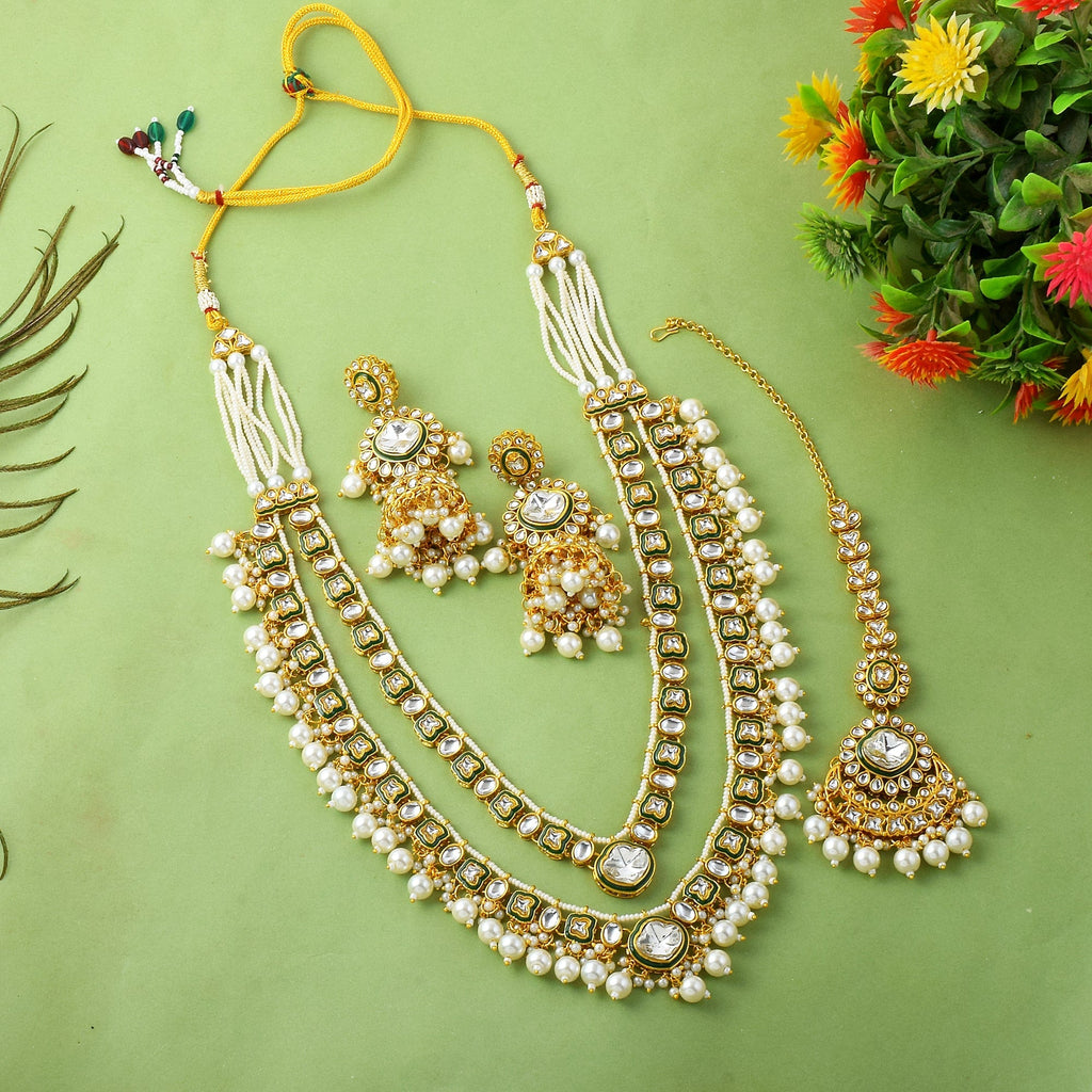 Wedding White Color Kundan Necklace Set With Luxury Stone Embellishments