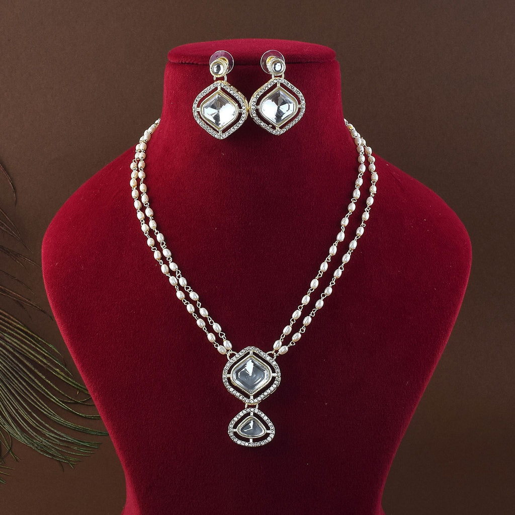 Elegant White Color Kundan Necklace Set Designed for Bridal and Wedding Jewelry
