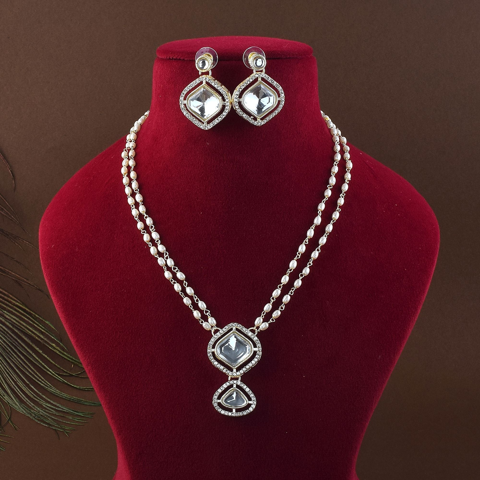 Elegant White Color Kundan Necklace Set Designed for Bridal and Wedding Jewelry