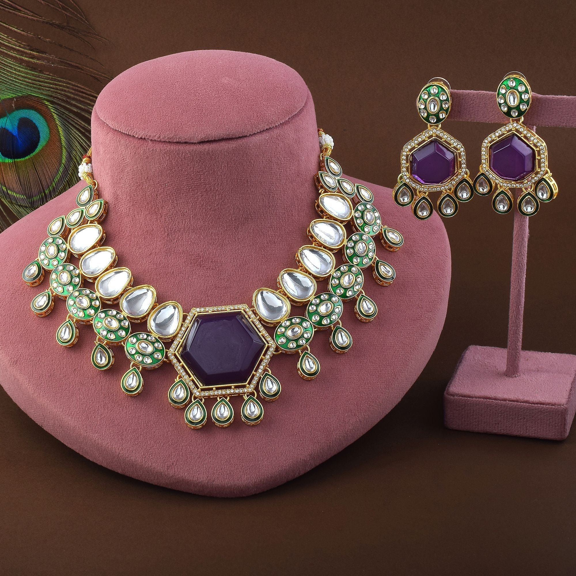 Gorgeous Purple Color Kundan Necklace Set with Premium Traditional Indian Craftsmanship