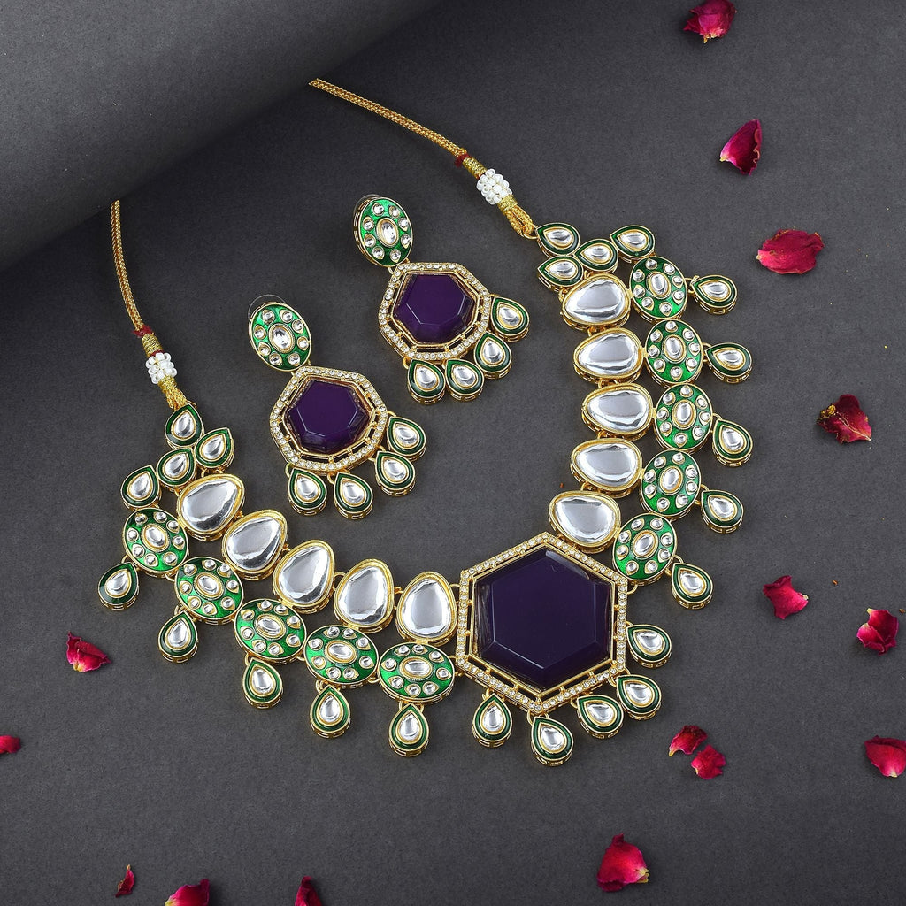 Gorgeous Purple Color Kundan Necklace Set with Premium Traditional Indian Craftsmanship