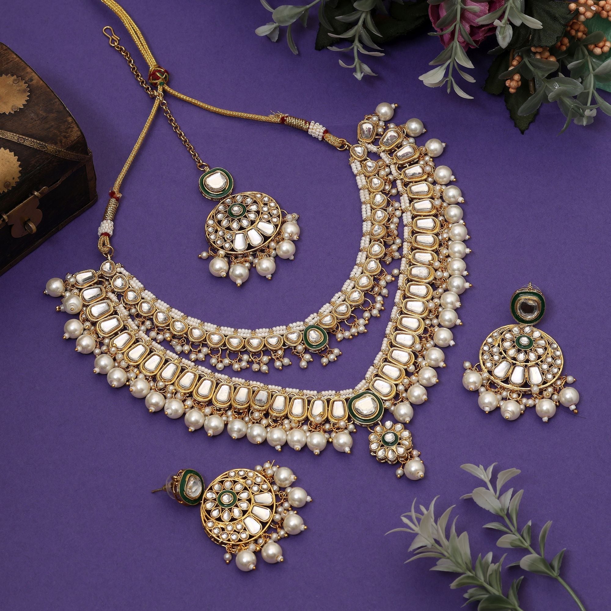 Gorgeous White Color Meena Work Kundan Necklace Set Designed For Brides And Bridal Jewelry Styling