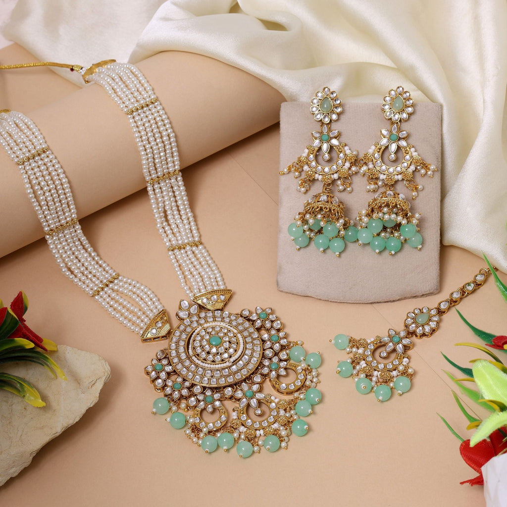 Stylish Pista Green Color Kundan Necklace Set Perfect For Bridal Occasions