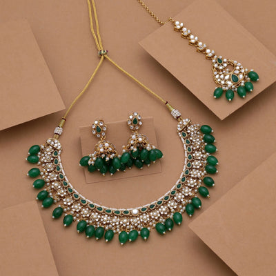 Trendy Green Color Kundan Necklace Set Perfect For Weddings Festivals And Parties
