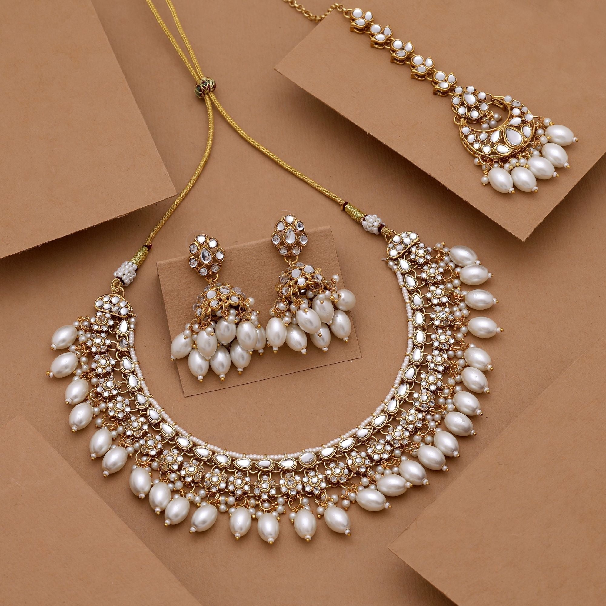 Premium White Color Kundan Necklace Set With Exquisite Traditional Indian Jewellery