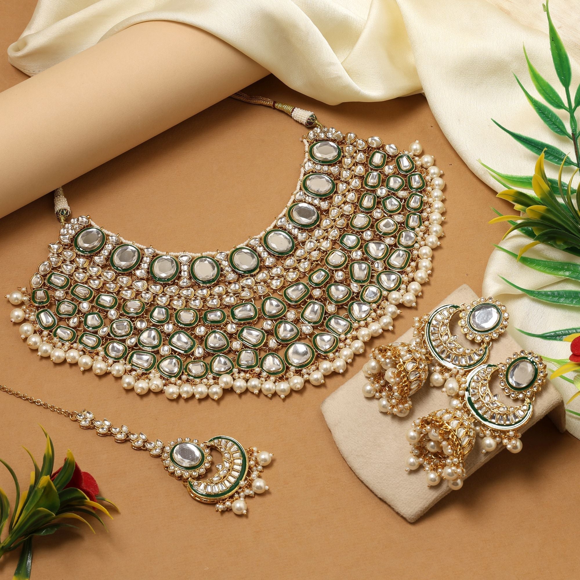 Elegant White Color Kundan Necklace Set With Wedding Jewellery And Ethnic Design