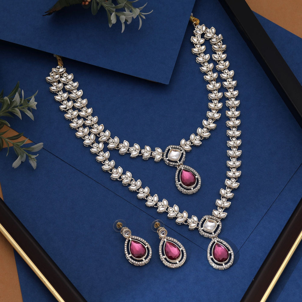 Luxurious Purple Color Kundan Necklace Set For Bridal Collections