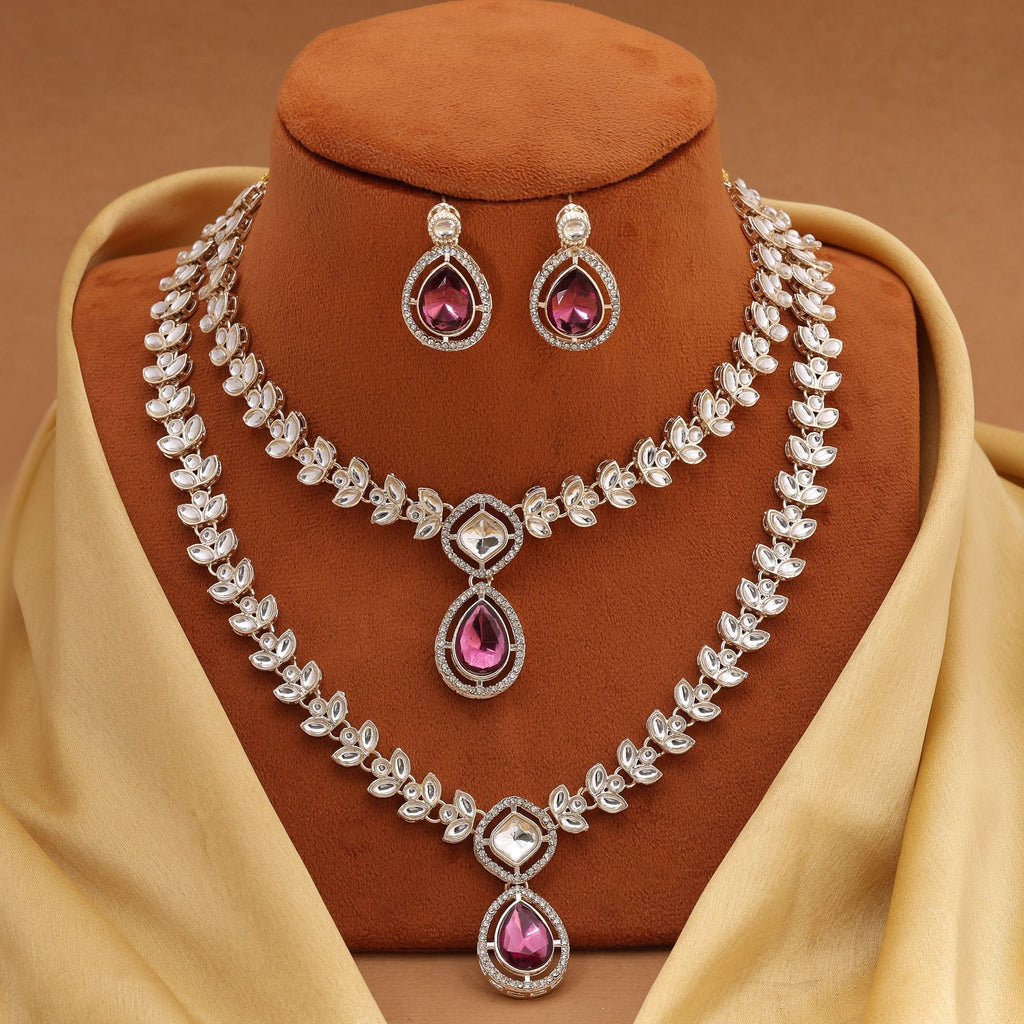 Luxurious Purple Color Kundan Necklace Set For Bridal Collections