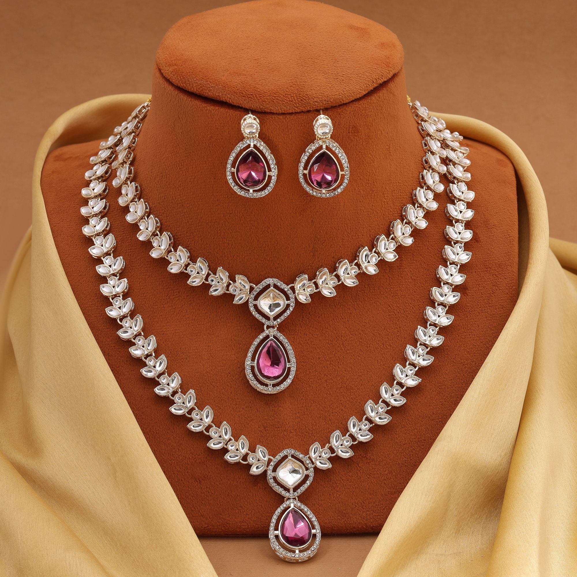Luxurious Purple Color Kundan Necklace Set For Bridal Collections