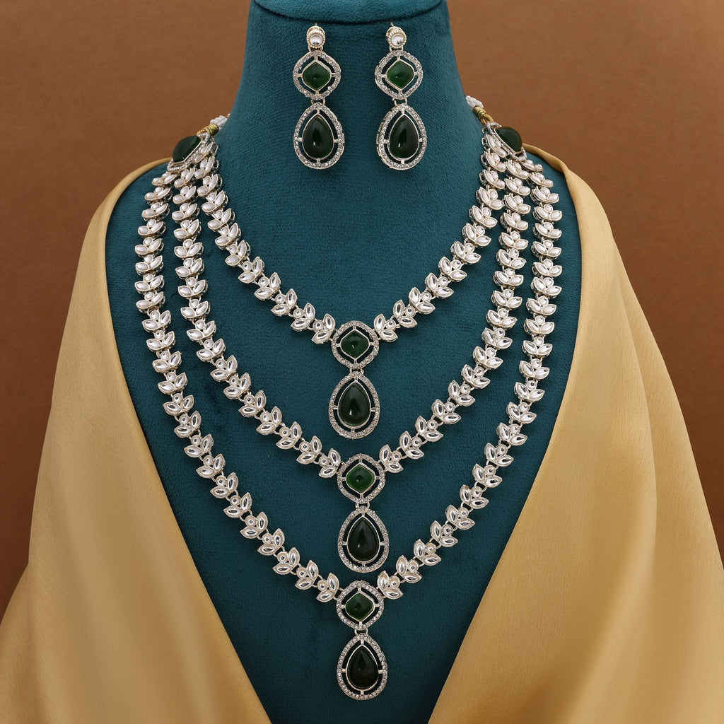 Traditional Green Color Kundan Necklace Set With Antique Touch Perfect For Special Events