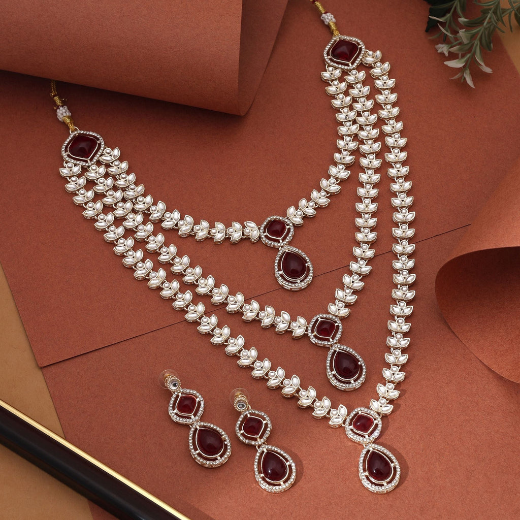 Stylish Maroon Color Kundan Necklace Set For Festivals And Weddings