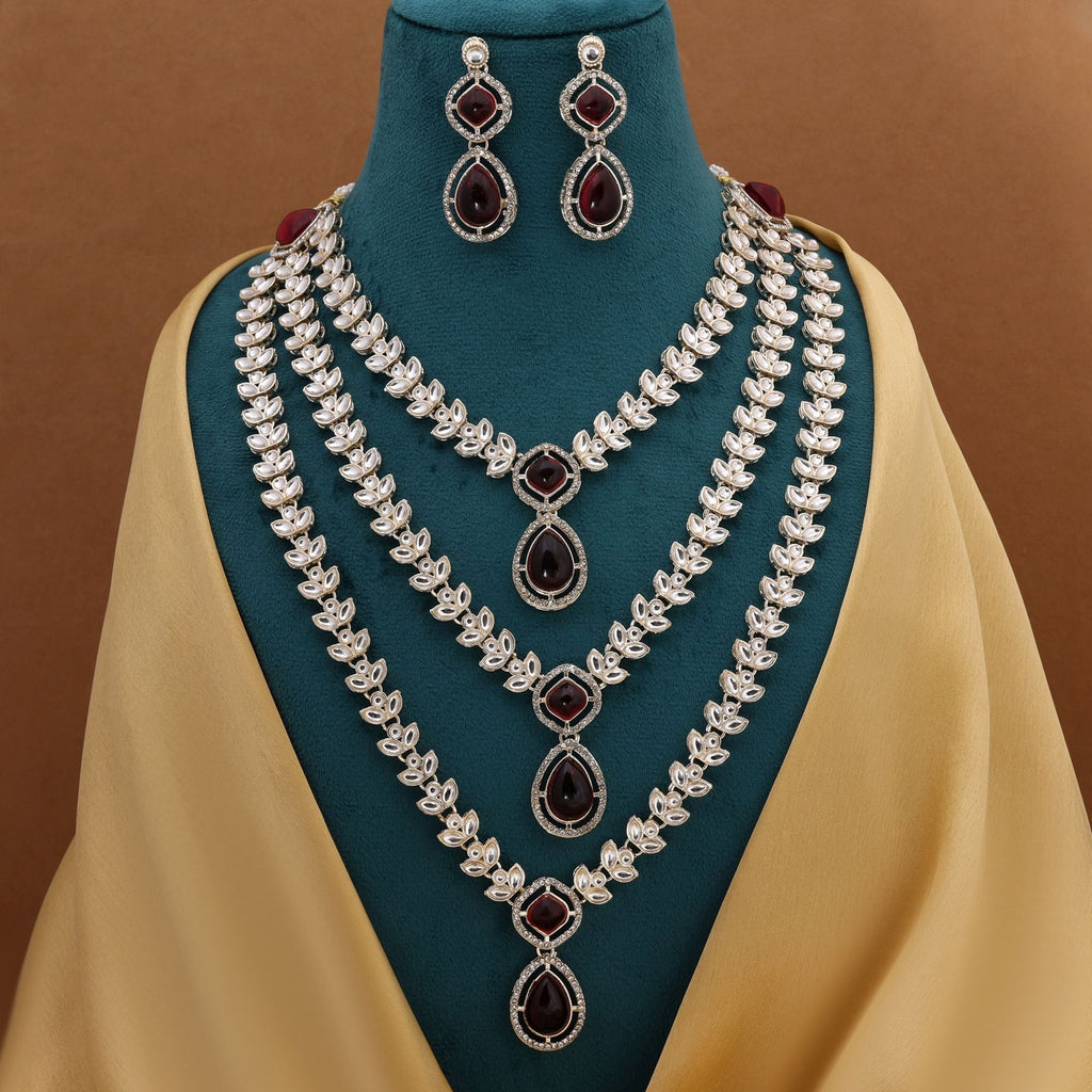 Stylish Maroon Color Kundan Necklace Set For Festivals And Weddings