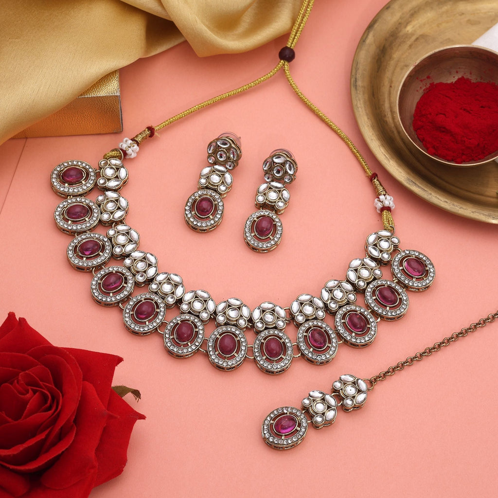 Beautiful Light Purple Color Kundan Necklace Set For Modern Ethnic Party Looks