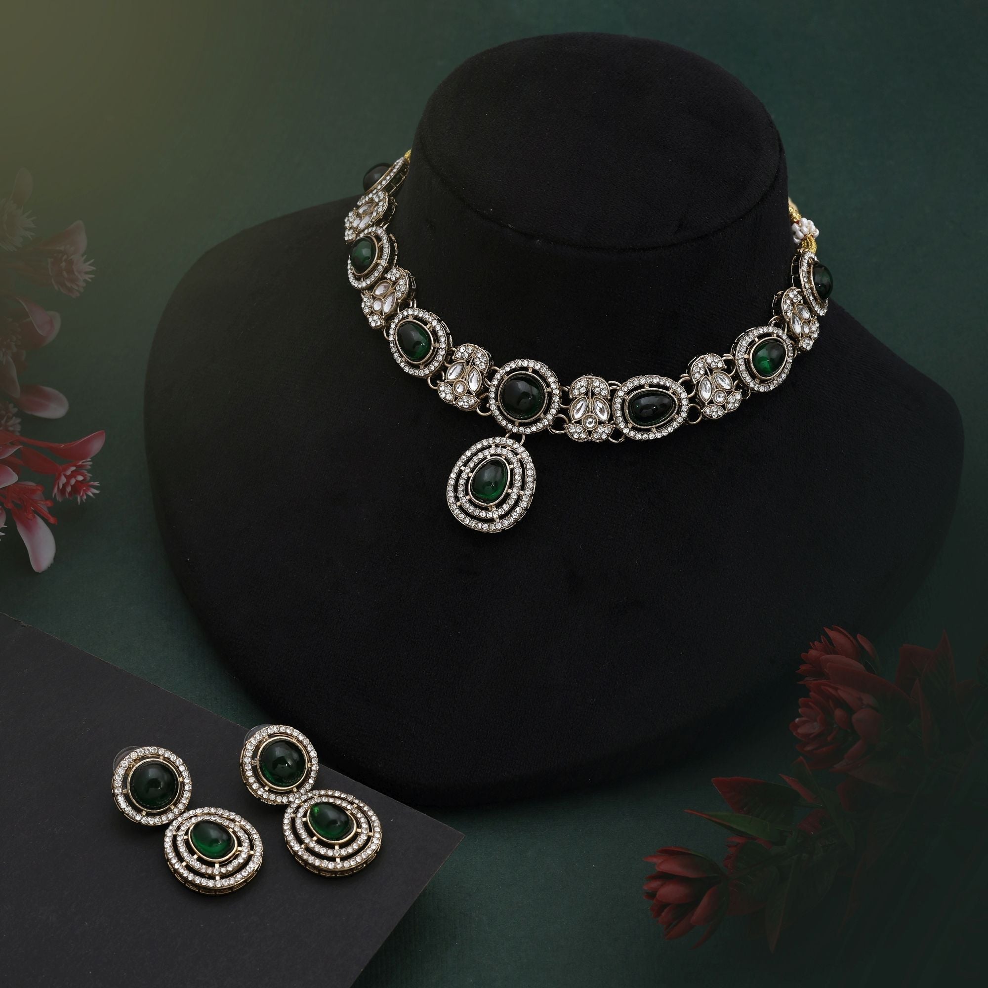Classic Green Color Kundan Necklace Set For Traditional Festive And Bridal Look