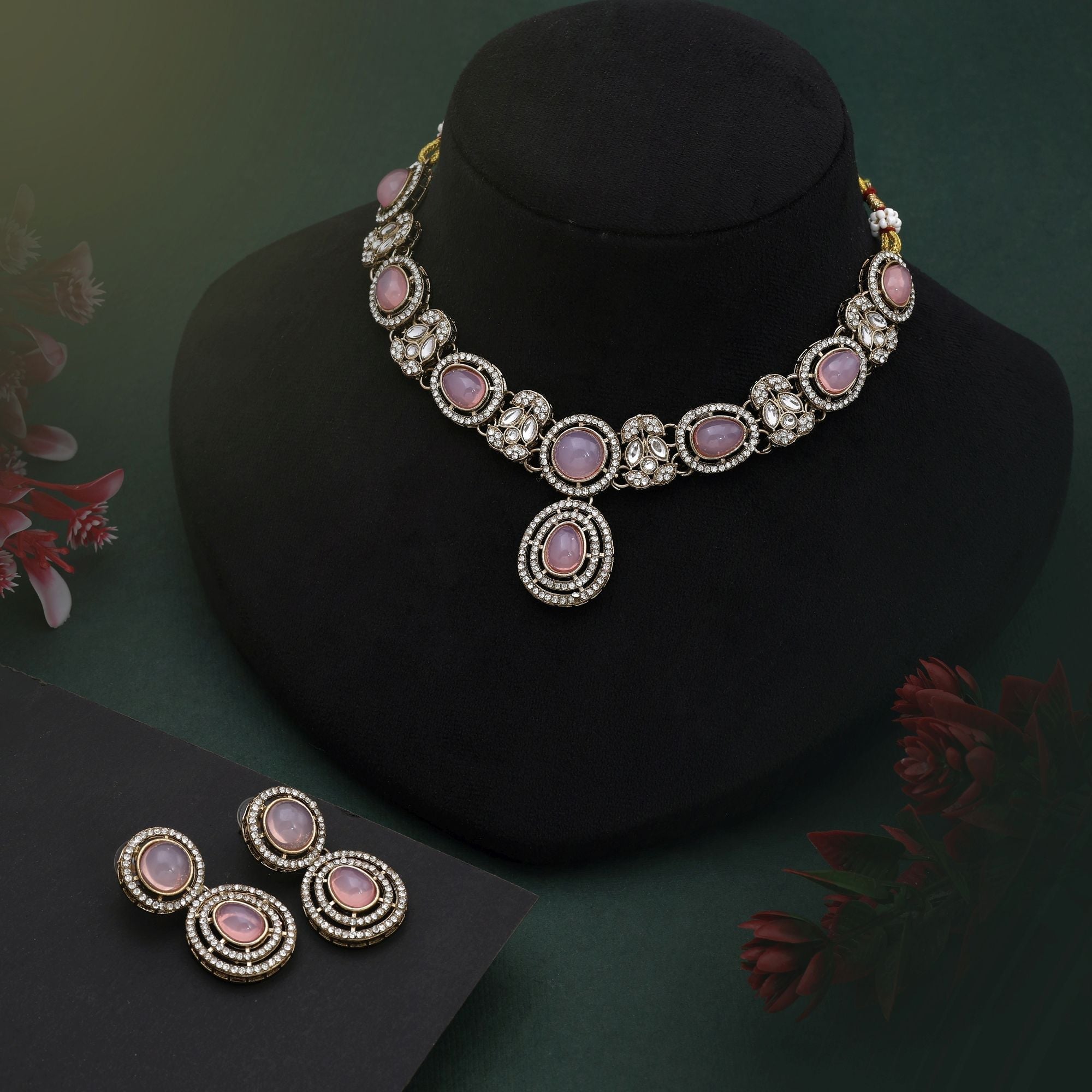 Royal Purple Color Kundan Necklace Set With Polished Stones For Party Occasions