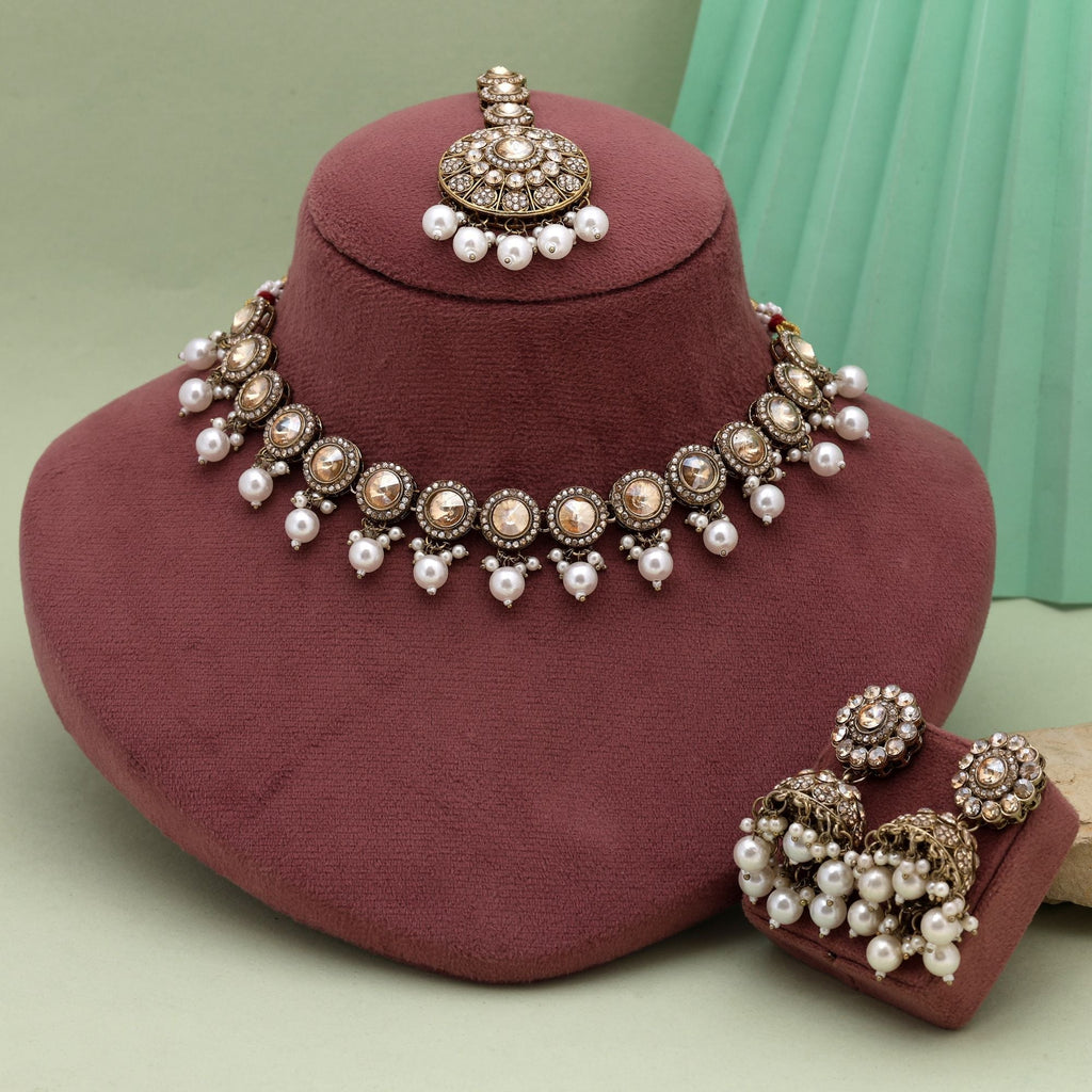 Royal Gold Color Kundan Necklace Set For Wedding Wear