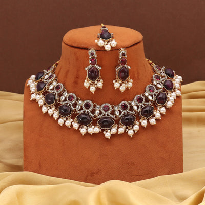 Royal Purple Color Kundan Necklace Set Perfect For Traditional Occasions
