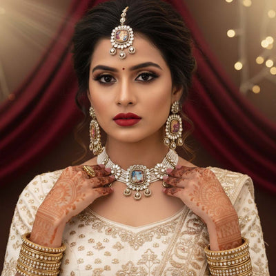 Vibrant Multi Color Choker Kundan Necklace Set Designed To Enhance Every Traditional Look