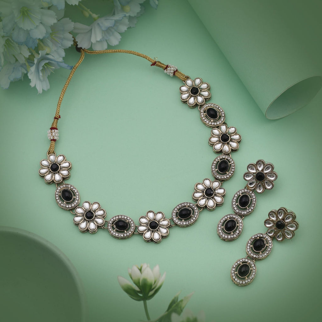 Bold Black Color Kundan Necklace Set Created To Deliver Dramatic And Timeless Elegance