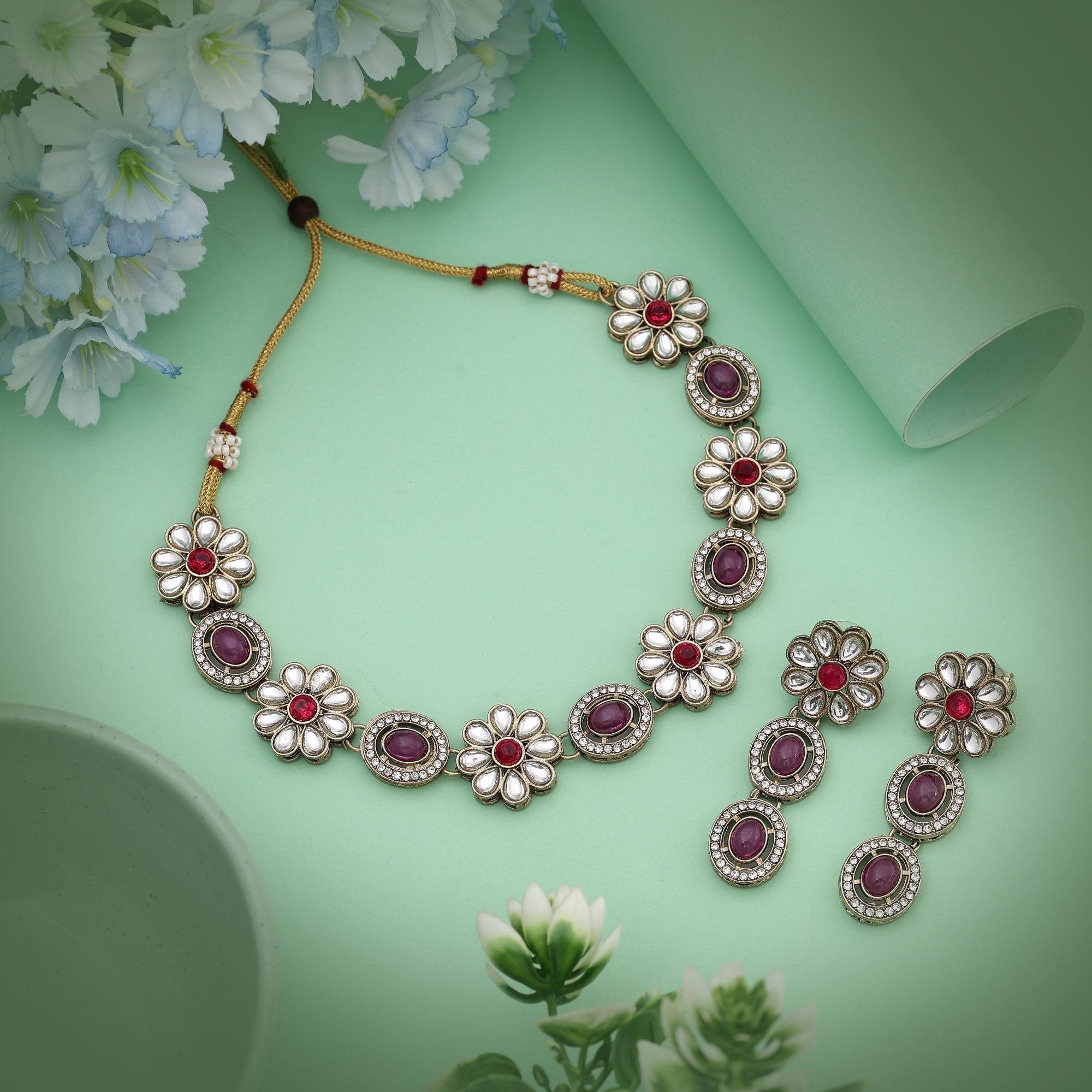 Deep Purple Color Kundan Necklace Set Perfect For Statement-Making Festive Elegance