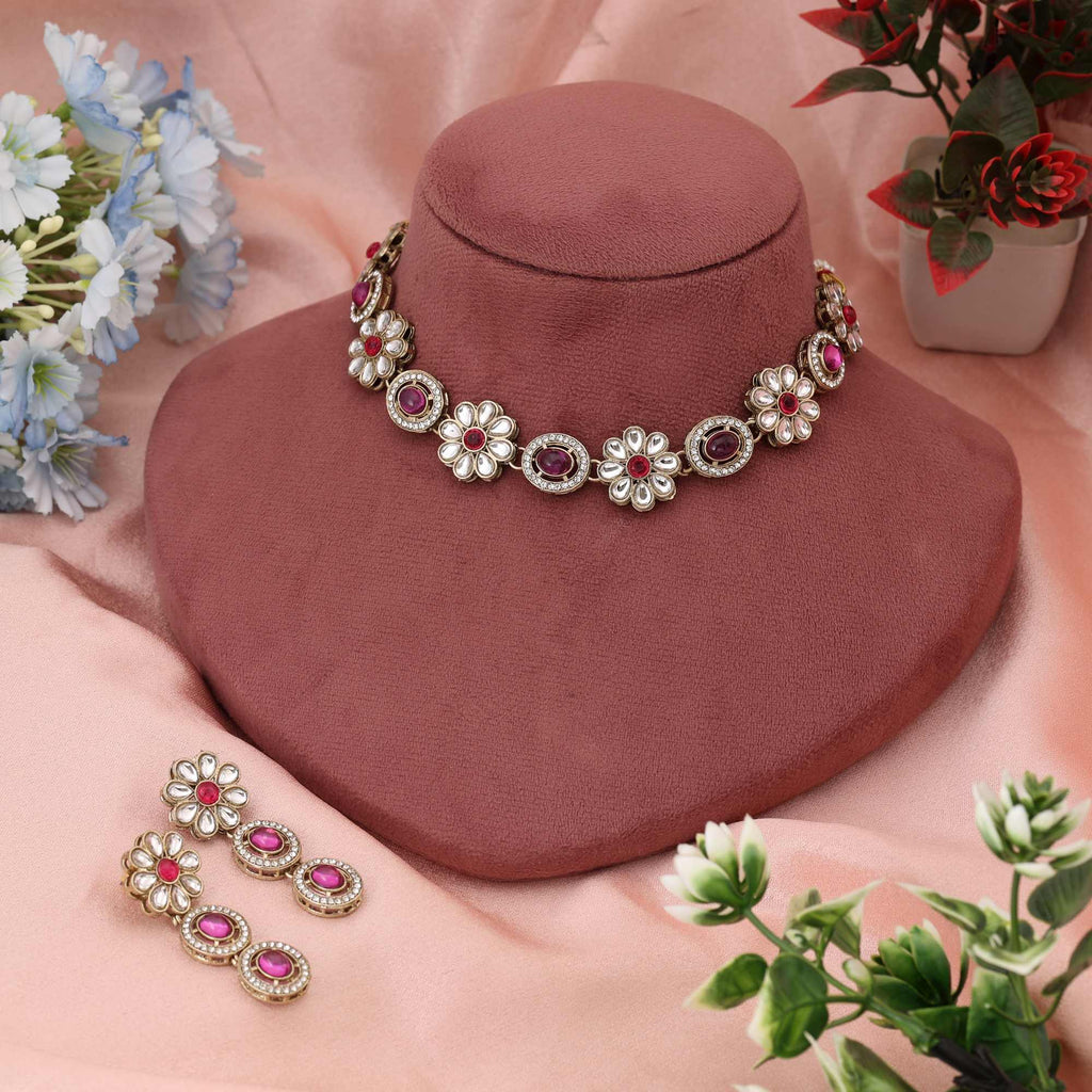Deep Purple Color Kundan Necklace Set Perfect For Statement-Making Festive Elegance