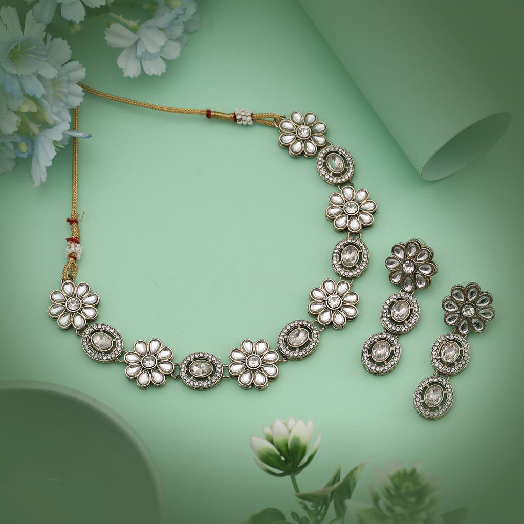 Pure White Color Kundan Necklace Set Offering Radiant Brilliance For Every Grand Celebration