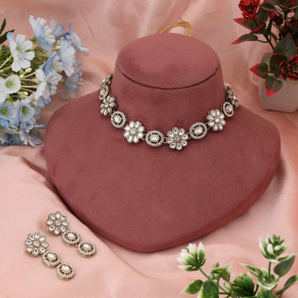 Pure White Color Kundan Necklace Set Offering Radiant Brilliance For Every Grand Celebration
