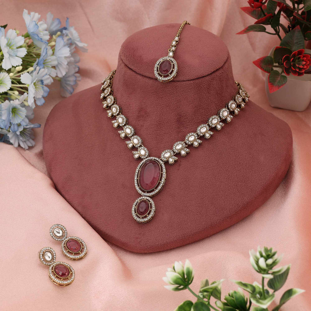 Graceful Pink Color Kundan Necklace Set Created To Complement Feminine Festive Attire