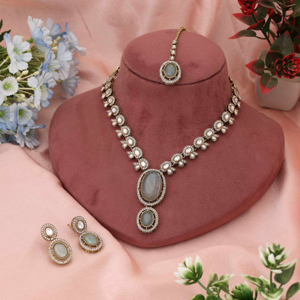 Cool Sky Blue Color Kundan Necklace Set Bringing Serene Elegance To Festive Dressing