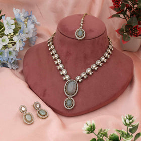 Cool Sky Blue Color Kundan Necklace Set Bringing Serene Elegance To Festive Dressing
