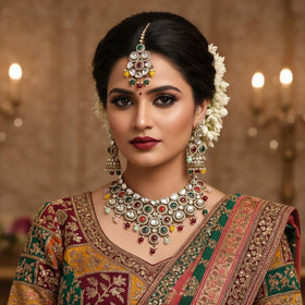 Festive Multi Color Kundan Necklace Set Featuring Vibrant Stones For Joyful Celebrations