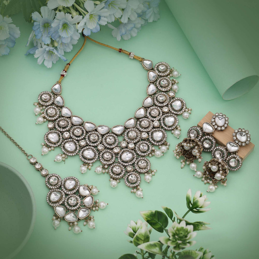 Pristine White Color Kundan Necklace Set Offering Refined Elegance For Every Special Event
