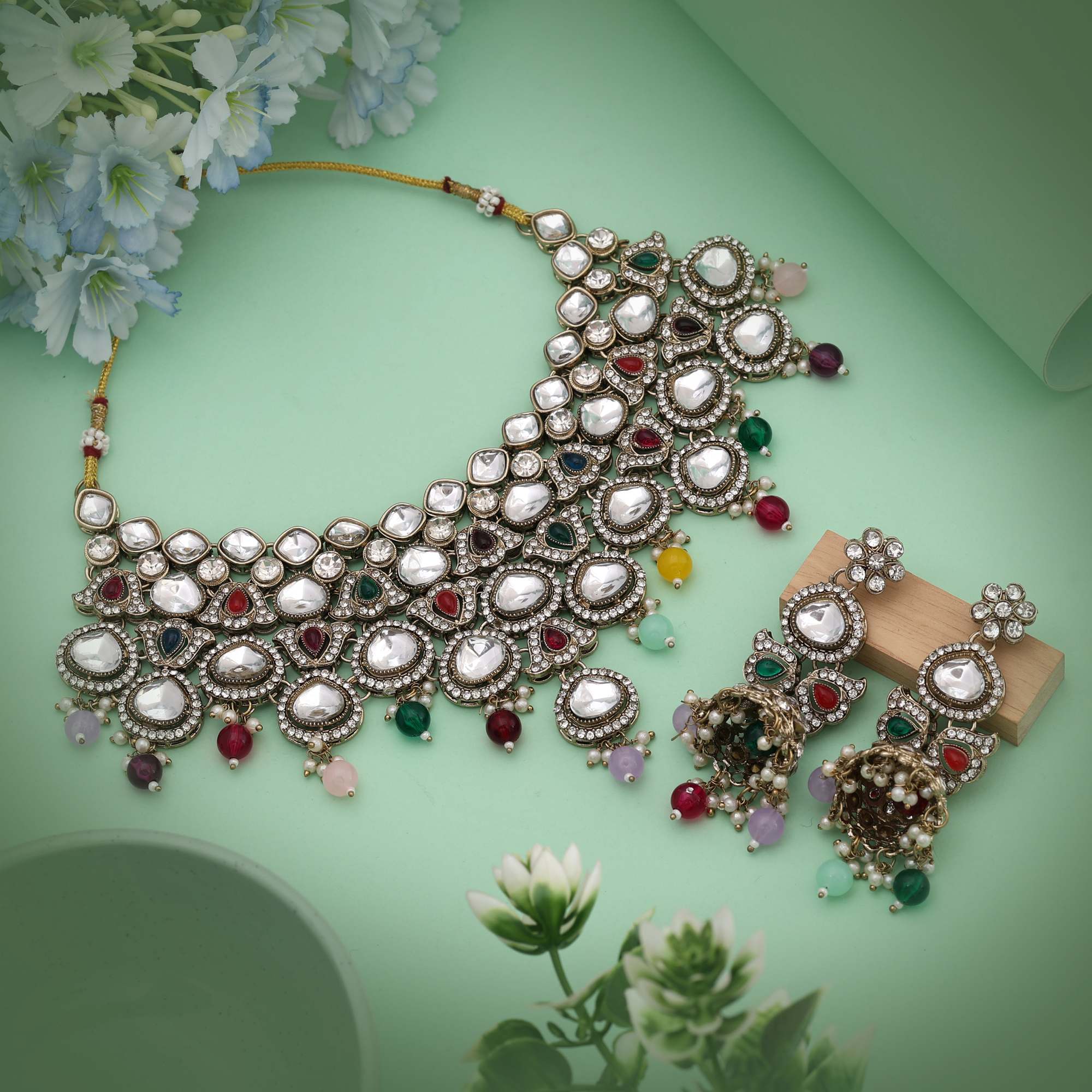 Colorful Multi Color Kundan Necklace Set Designed To Brighten Every Traditional Ensemble