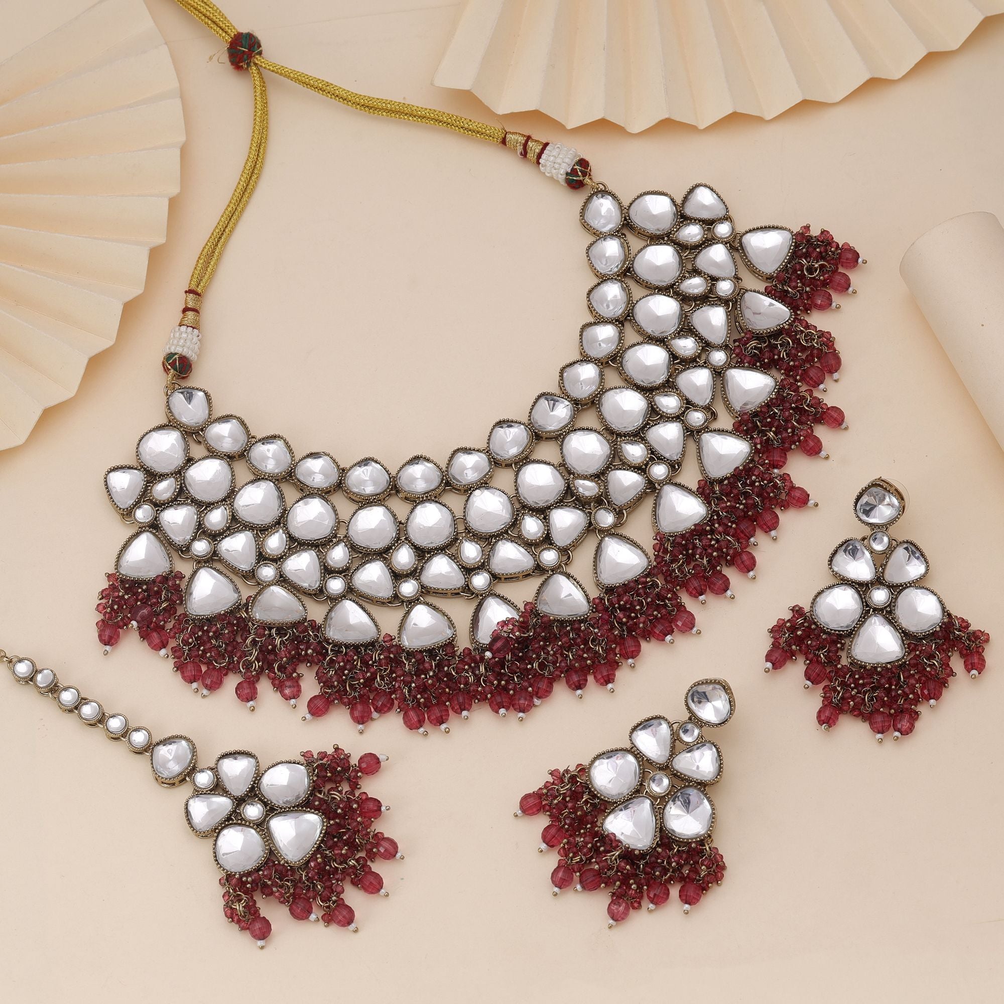 Magenta Color Kundan Necklace Set Crafted For Bold Festive Fashion
