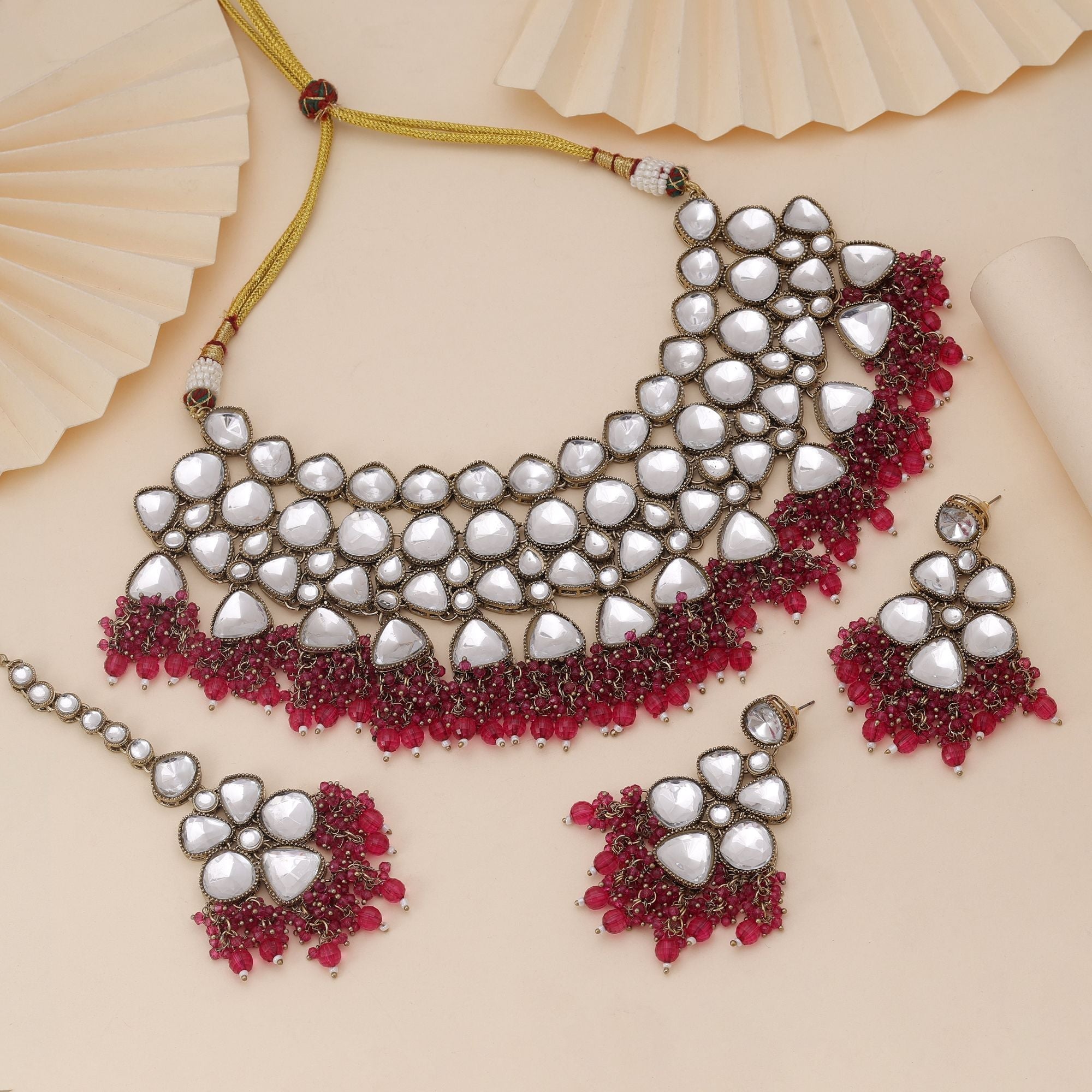 Rani Color Kundan Necklace Set Inspired By Royal Indian Jewellery Heritage