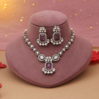 Magenta Color Kundan Necklace Set Designed For Luxurious Festive Looks