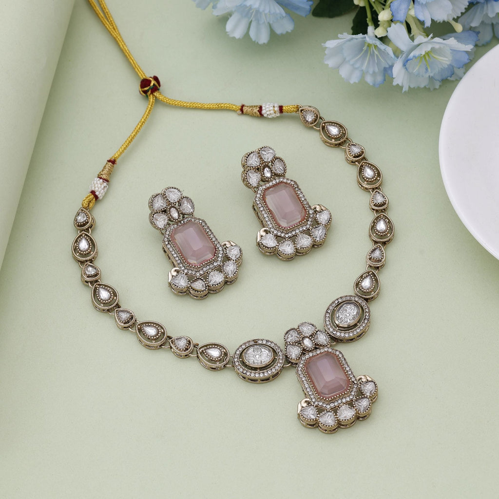 Pink Color Kundan Necklace Set Offering Soft Glam Traditional Beauty