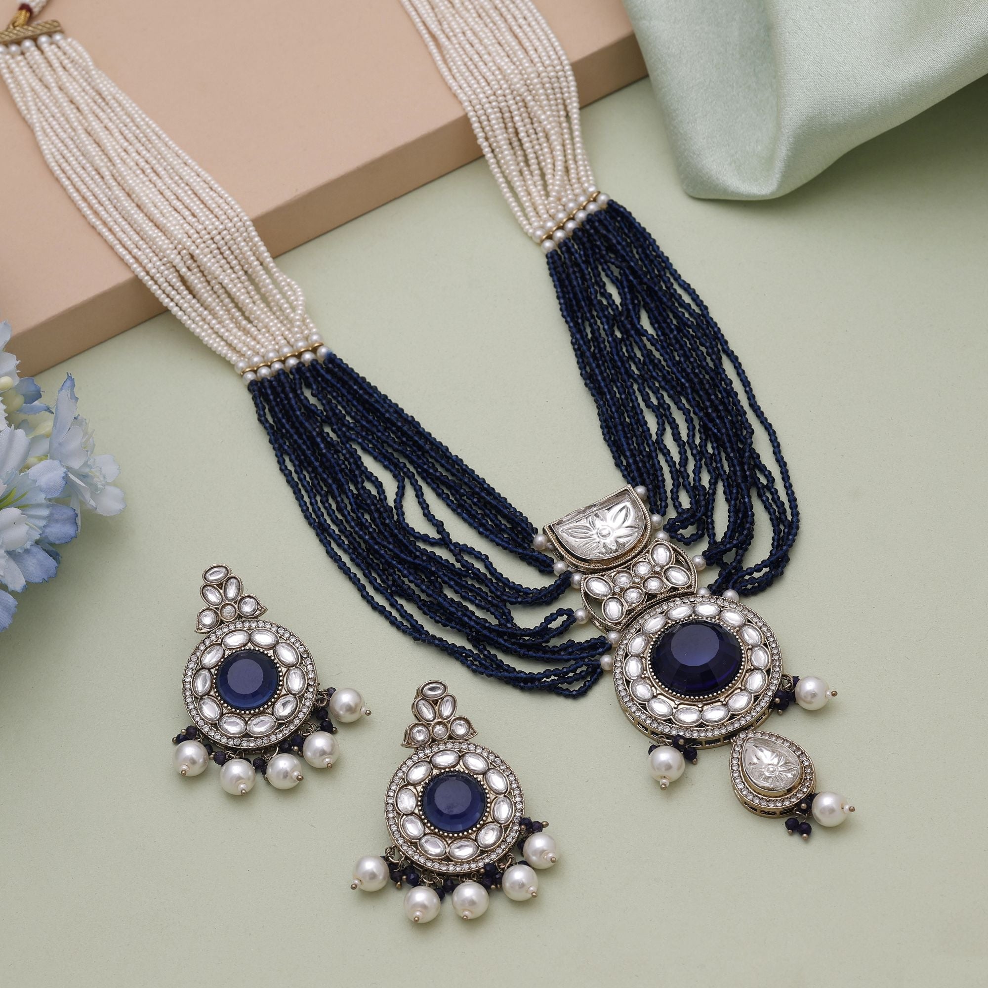 Blue Kundan Necklace Set