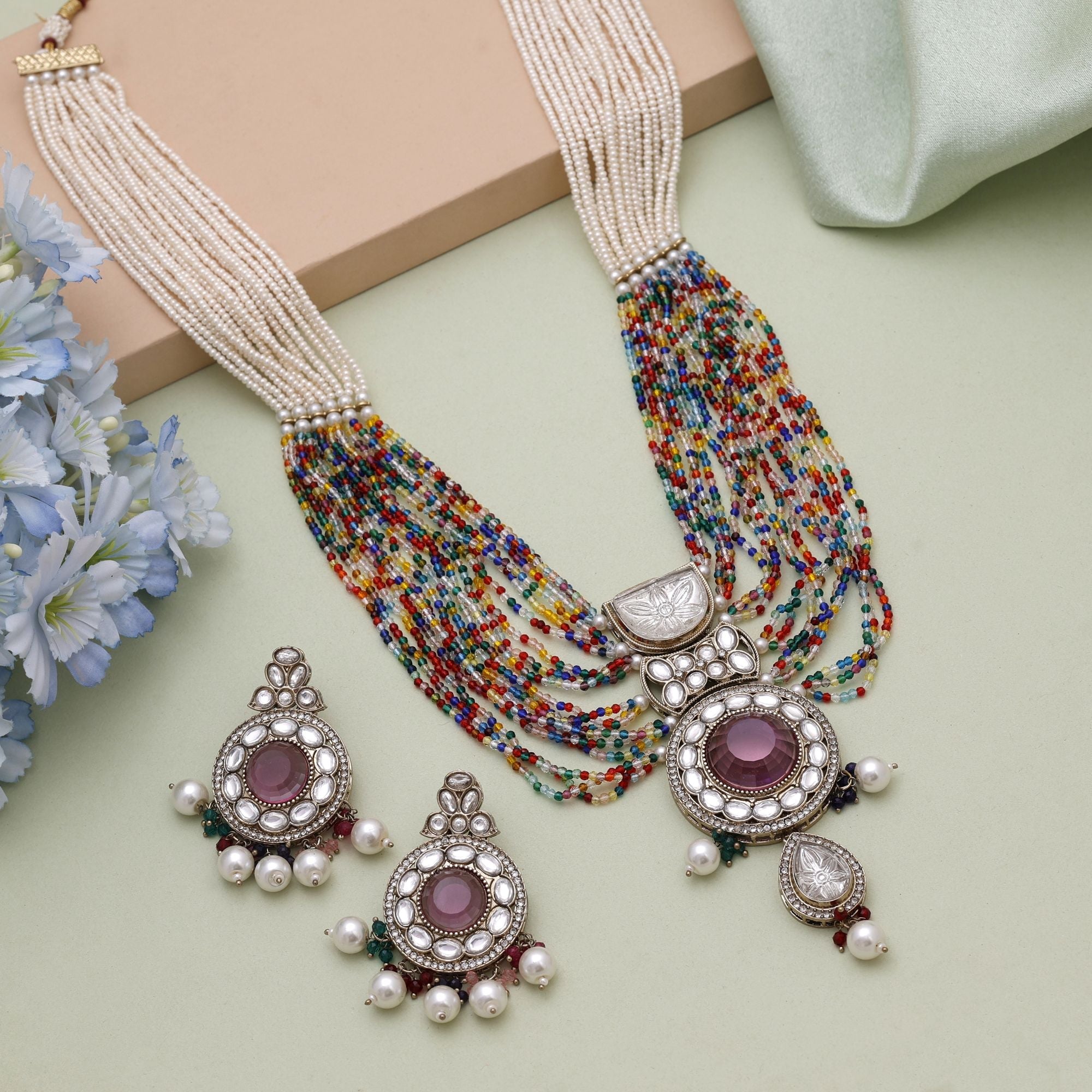 Multicolor Kundan Necklace Set