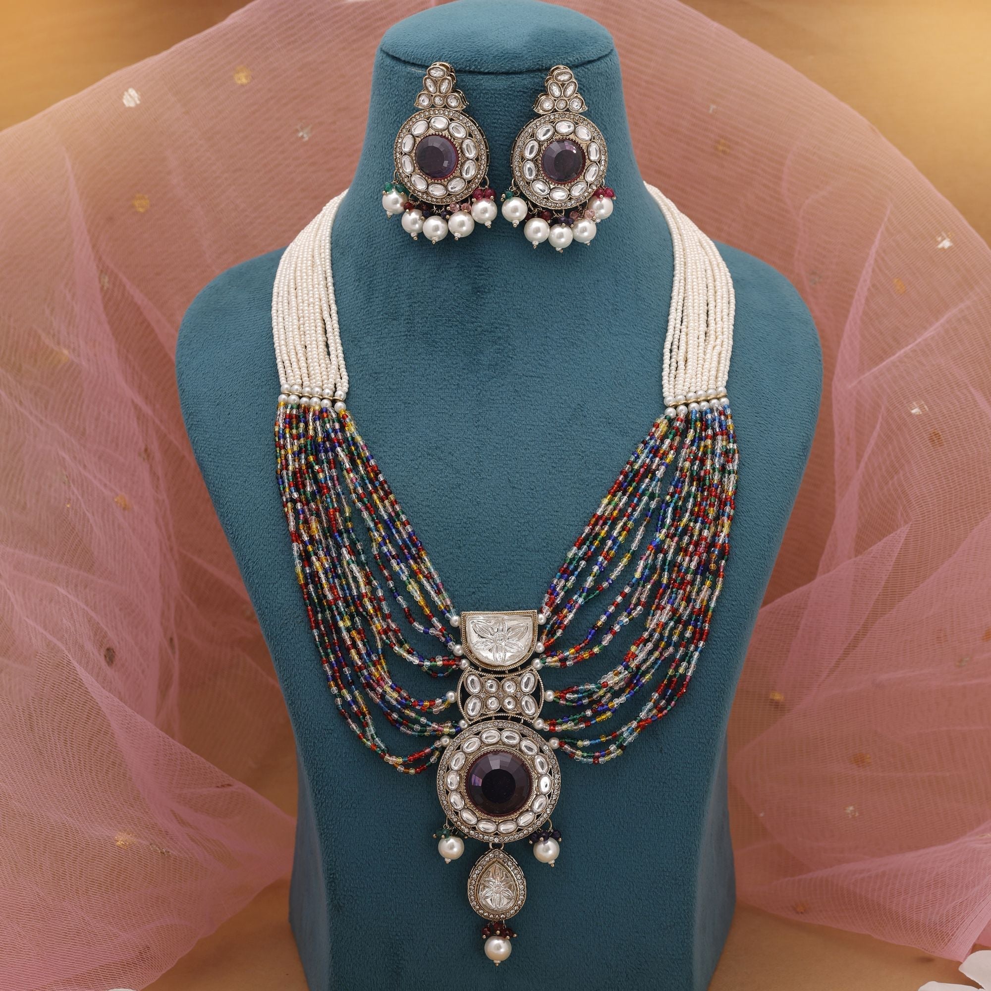Multicolor Kundan Necklace Set