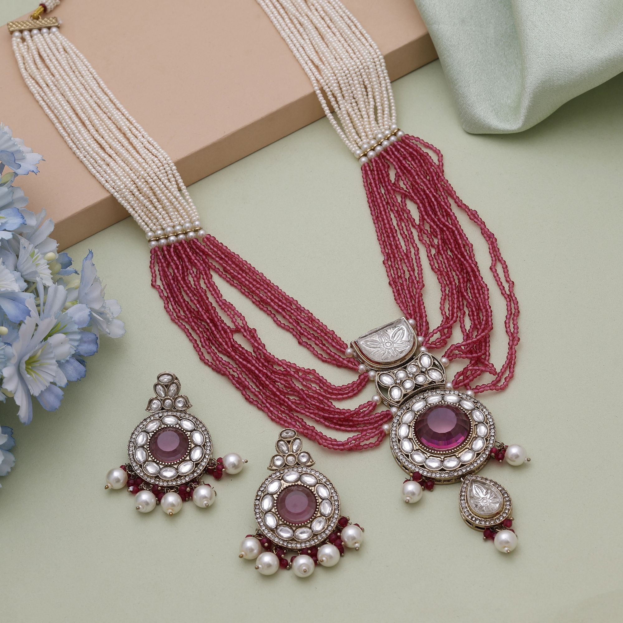 Magenta Kundan Bridal Necklace Set