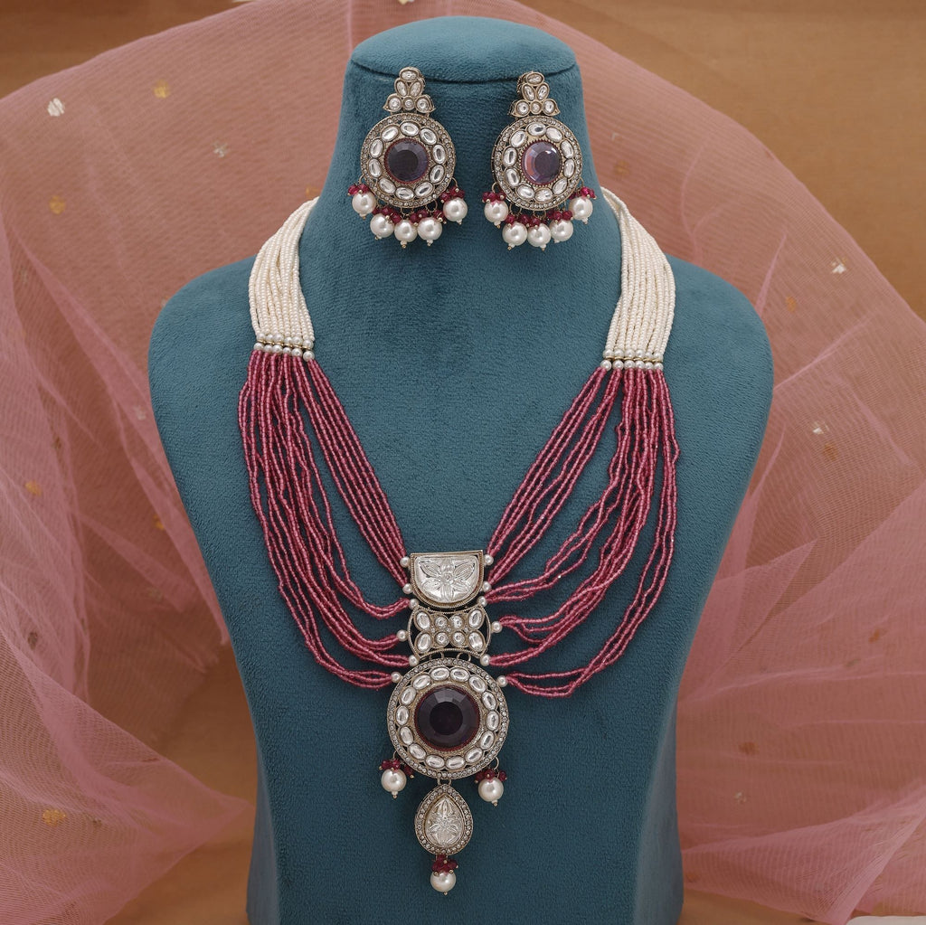 Magenta Kundan Bridal Necklace Set