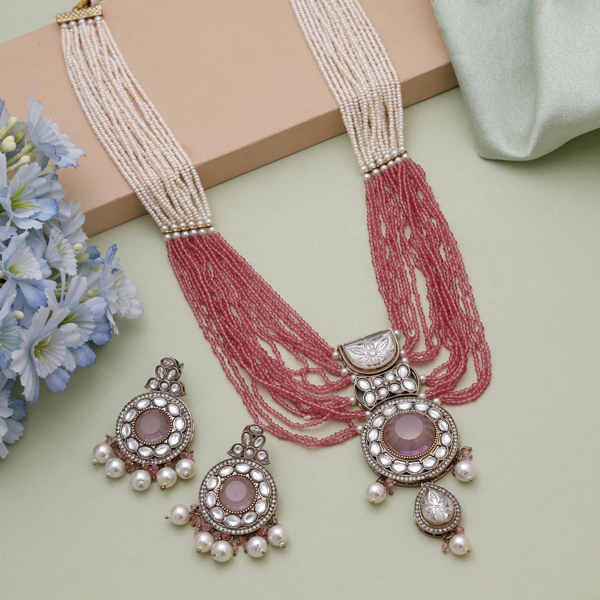 Pink Kundan Necklace Set