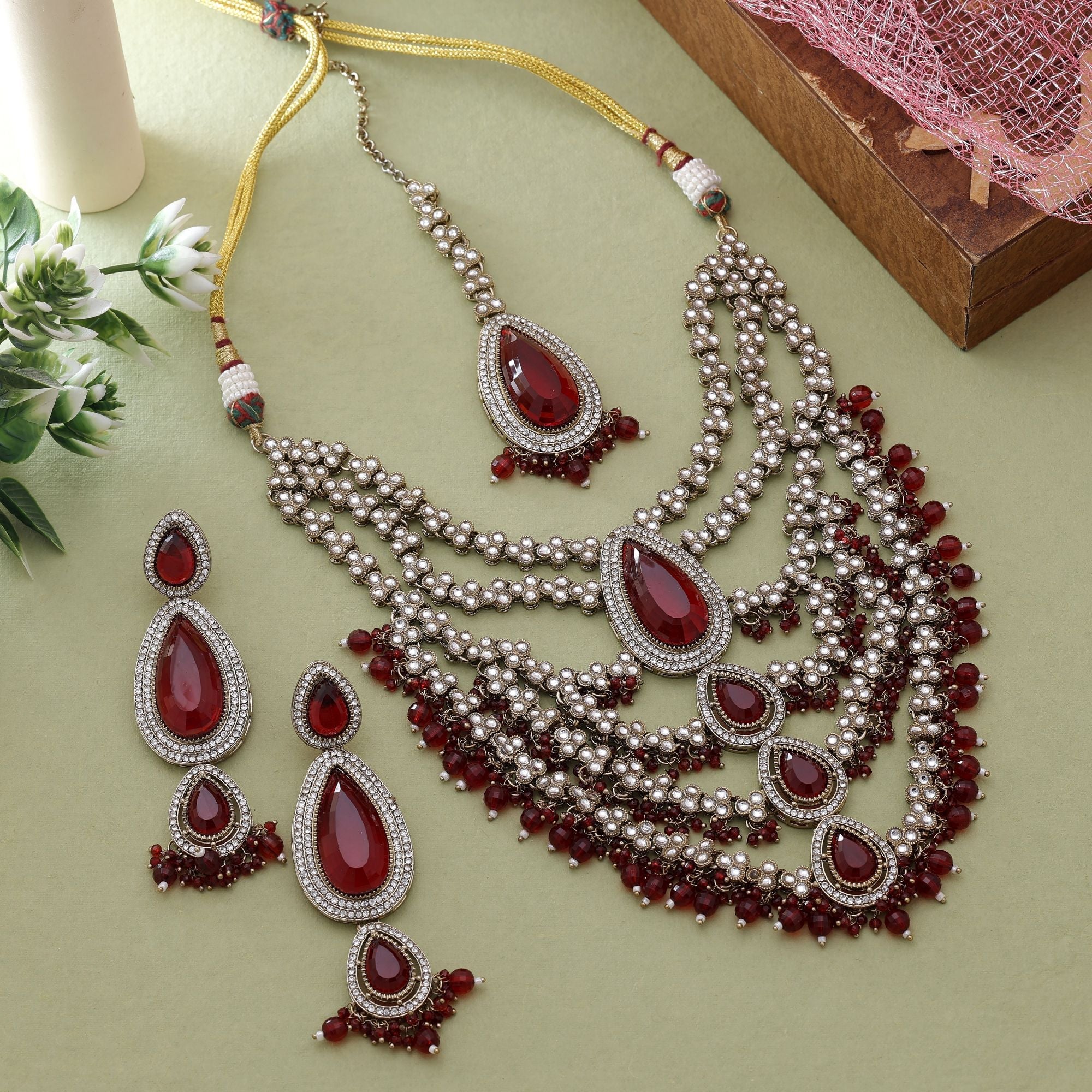Maroon Wedding Kundan Necklace Set