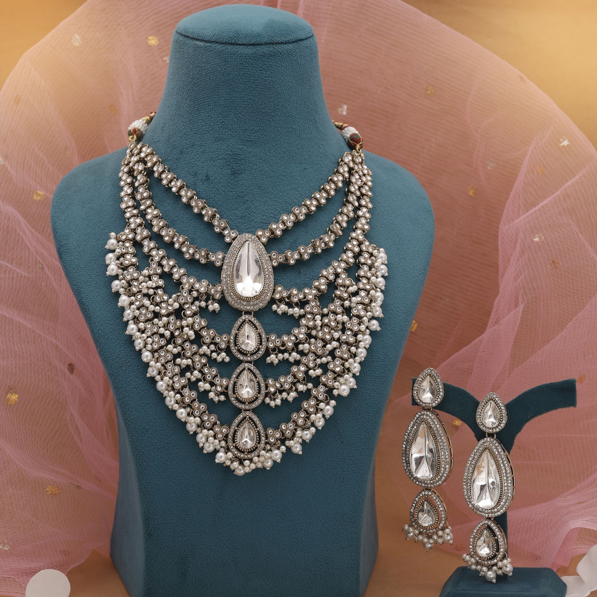 White Premium Kundan Necklace Set