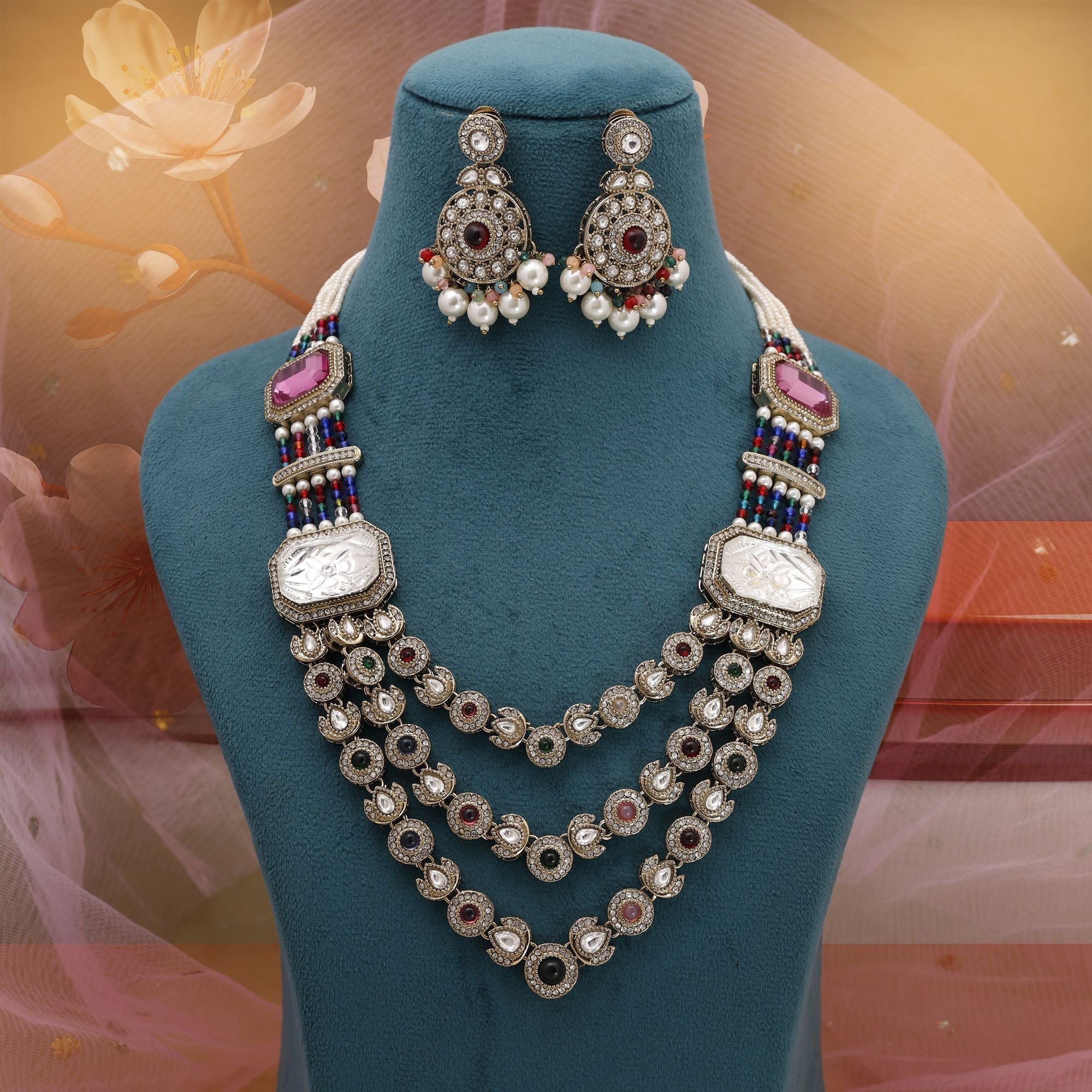 Multicolor Statement Kundan Necklace Set