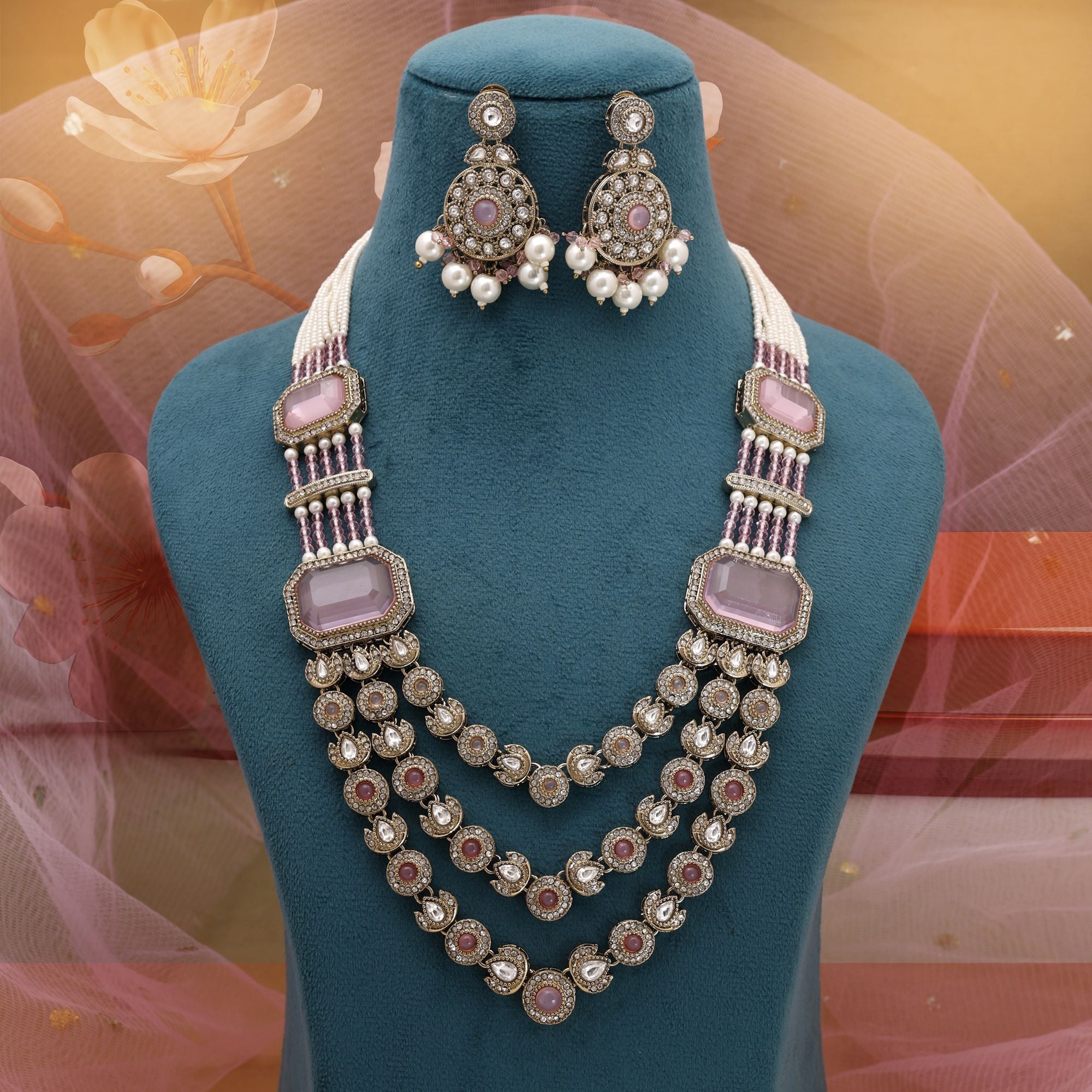 Pink Festive Kundan Necklace Set